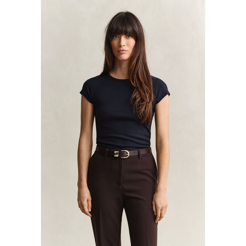 TRIČKO GANT SLIM RIBBED CAP SLEEVE T-SHIRT EVENING BLUE