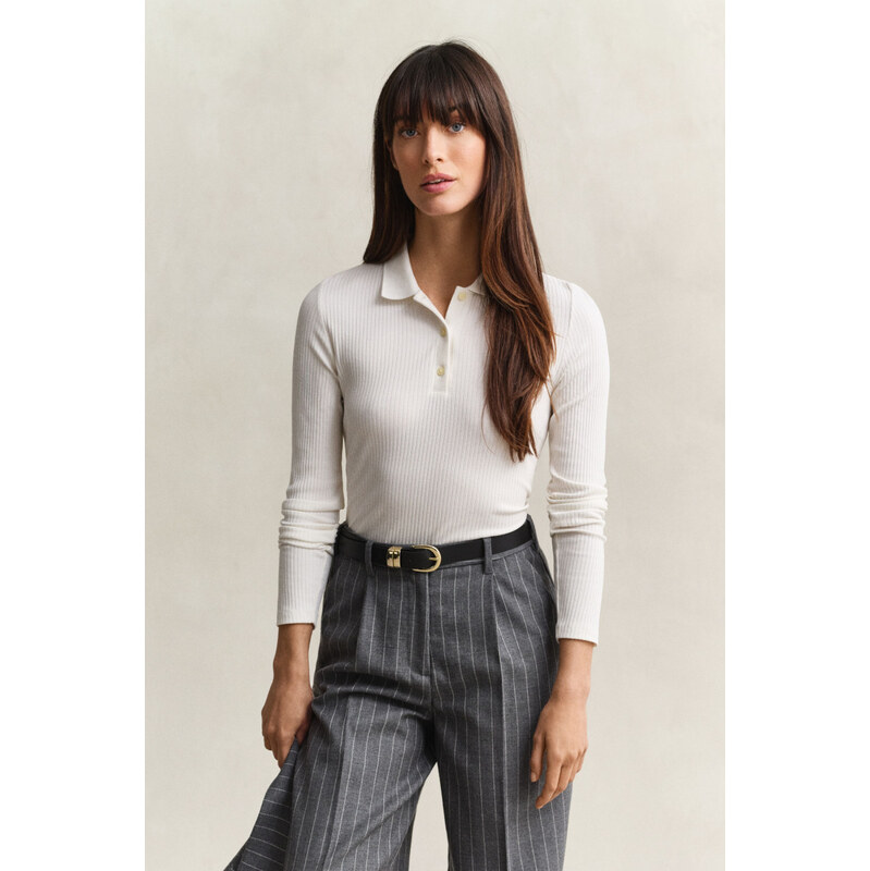 POLOKOŠILE GANT SIM RIBBED LS POLO EGGSHELL