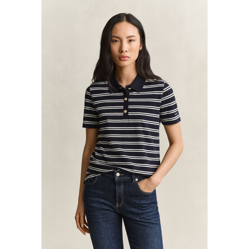 POLOKOŠILE GANT REG TWIN STRIPED LS PIQUE POLO EVENING BLUE