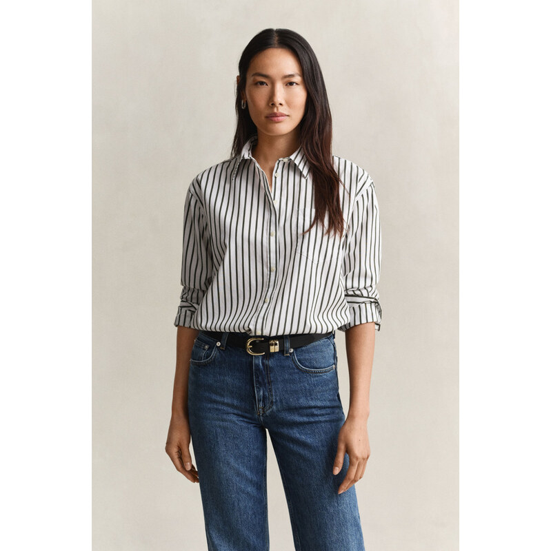 KOŠILE GANT REL CLASSIC POPLIN STRIPED SHIRT MOSSY GREEN