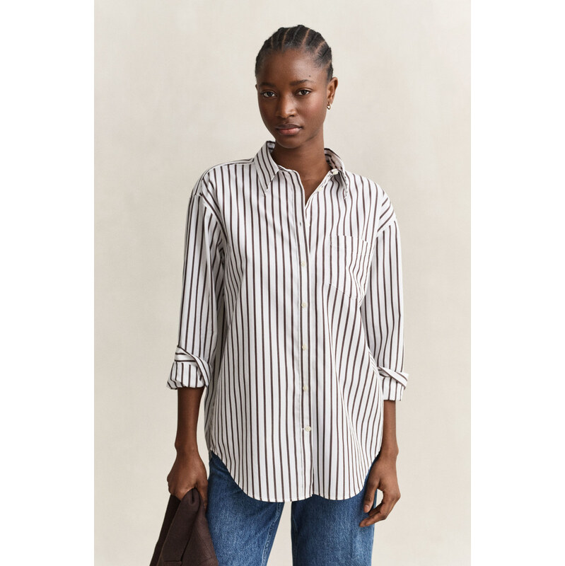 KOŠILE GANT REL CLASSIC POPLIN STRIPED SHIRT DEEP BROWN
