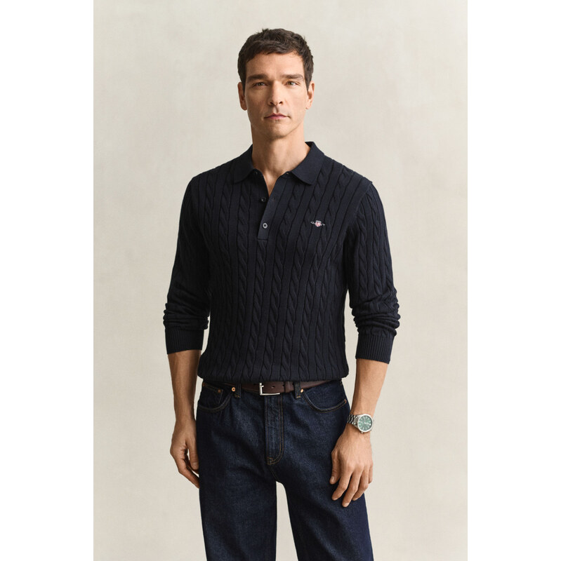 SVETR GANT COTTON CABLE POLO EVENING BLUE