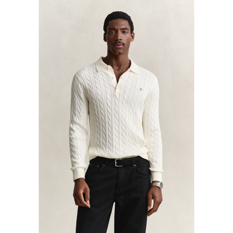 SVETR GANT COTTON CABLE POLO CREAM