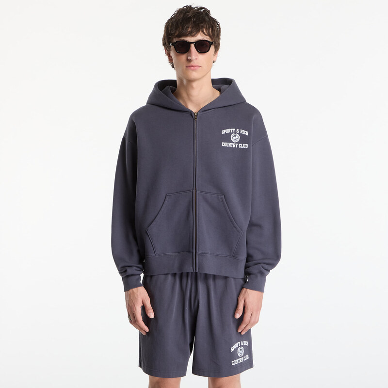 Mikina Sporty & Rich Varsity Crest Zip Hoodie UNISEX Carbon XL