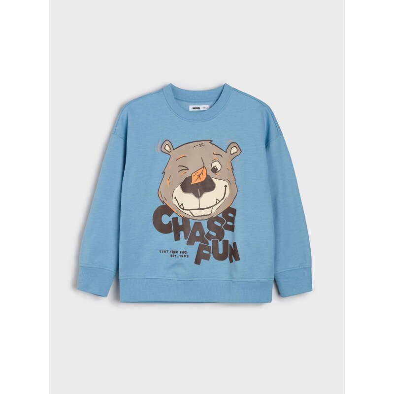 Sinsay - Crewneck mikina s potiskem medvěda z fleecu - světle