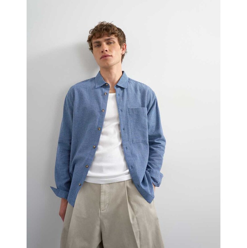 Topman relaxed fit flannel check shirt in blue