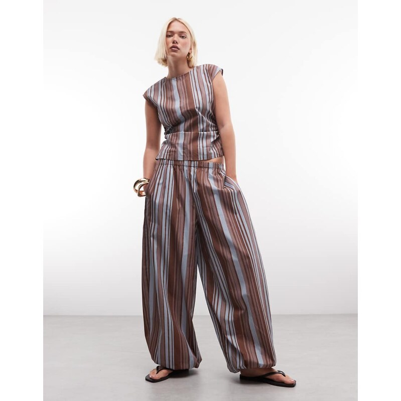 ASOS DESIGN cotton nylon blend pull on balloon trousers in blue