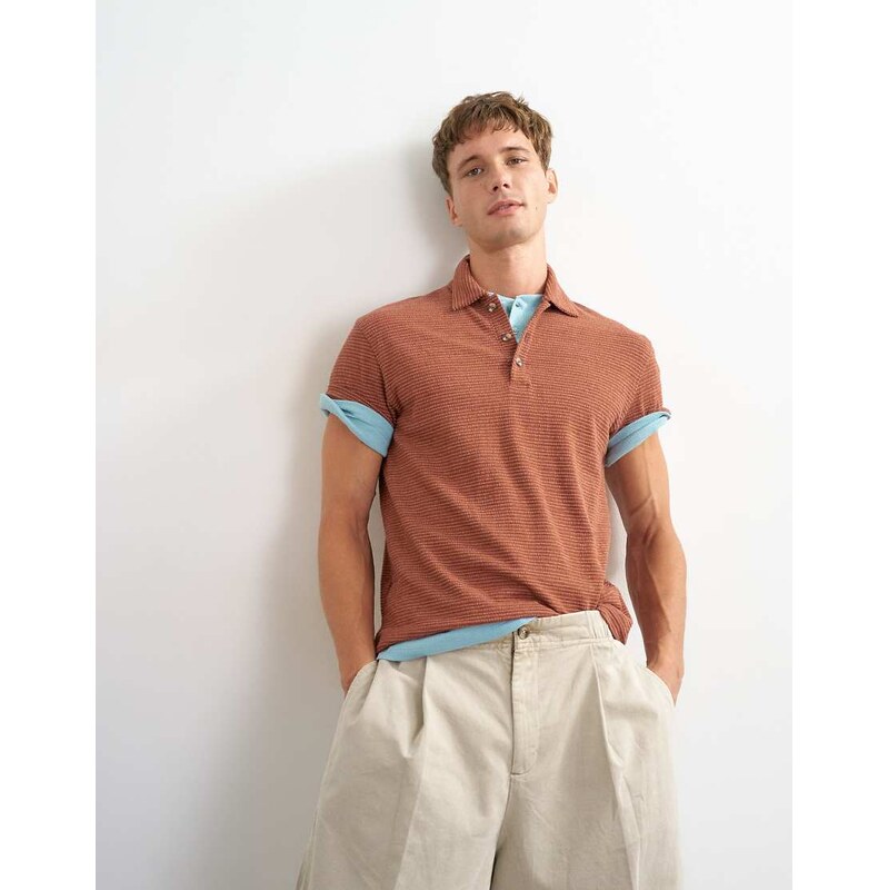 Topman classic fit textured polo in burnt orange