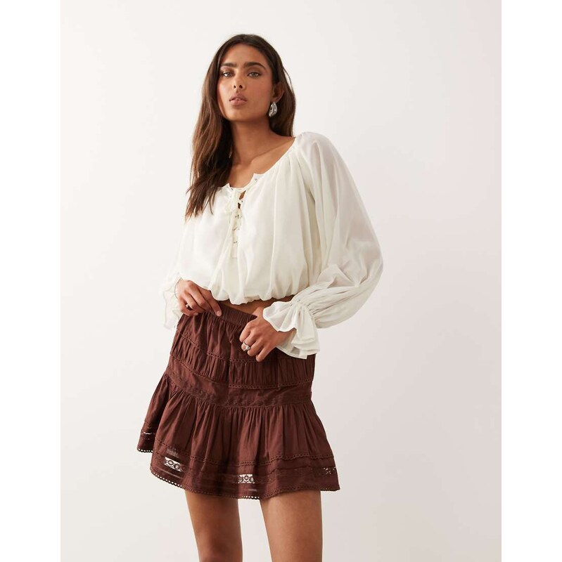 ASOS DESIGN lace insert mini skirt in brown
