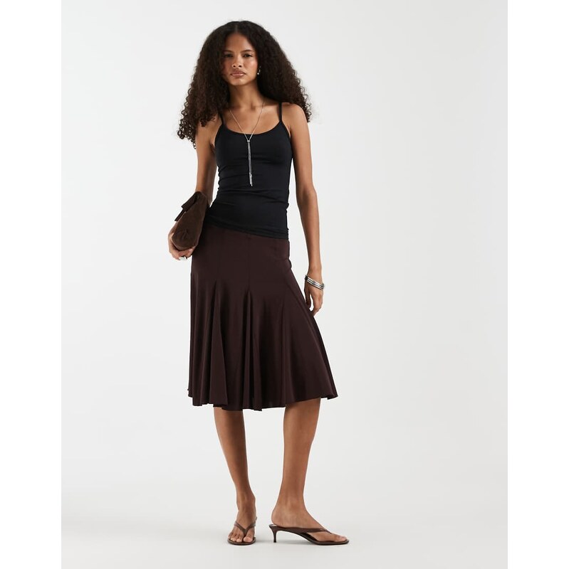 & Other Stories ruffle pleated midi skirt in chocolate brown