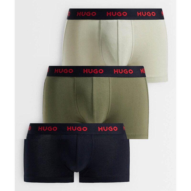 HUGO Red 3-pack trunks in black and khaki