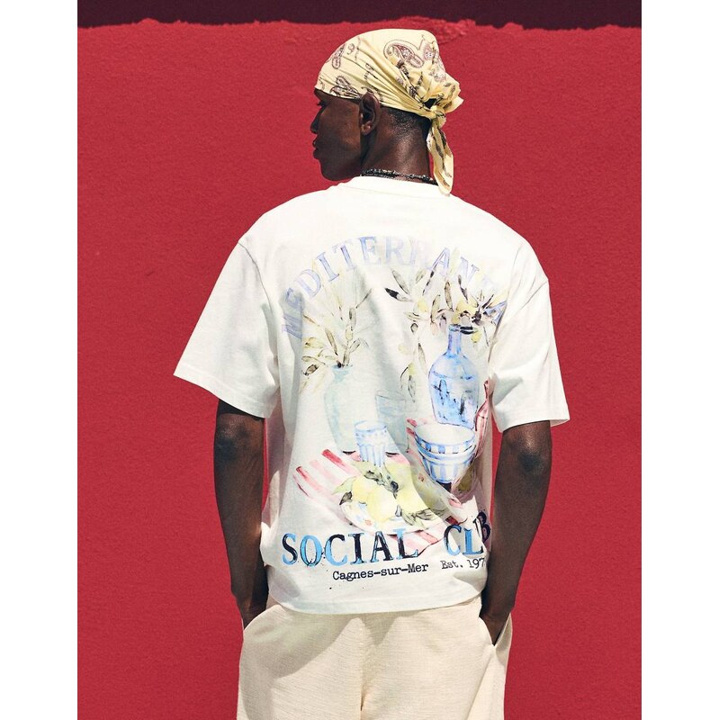 Bershka Relaxed print t-shirt in white