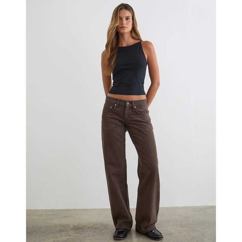 Motel low rise parallel jeans in dark chocolate-Brown