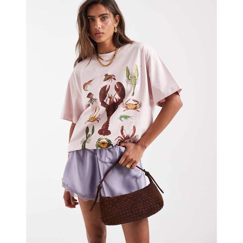 ASOS DESIGN Oversized T-shirt with lobster & crabs graphic in