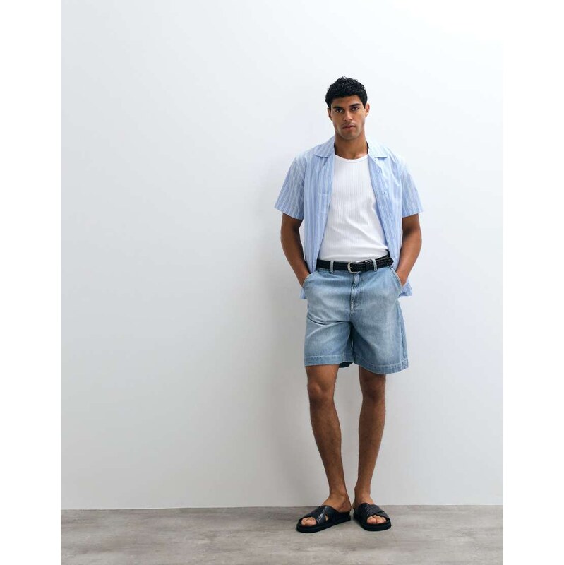 Selected lightweight denim shorts in light blue
