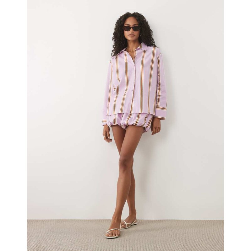 ASOS DESIGN bubble hem shorts in lilac stripe-Purple