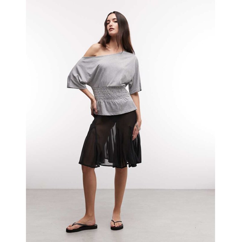 COLLUSION sheer midi skirt with godet details in black-Brown