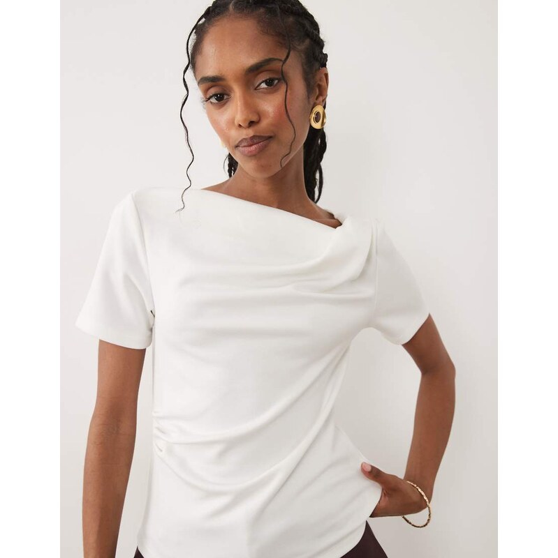 Threadbare short sleeve draped jersey top in white