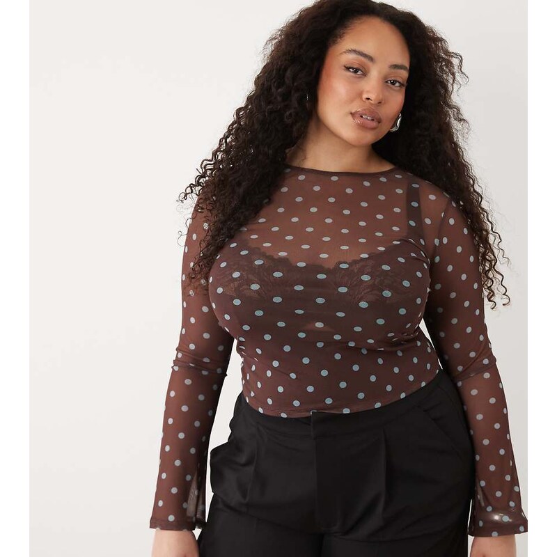 ASOS Curve ASOS DESIGN Curve sheer mesh flare long sleeve top in