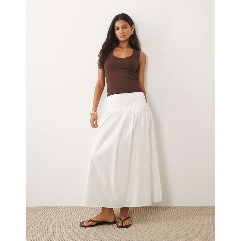 ARKET cotton dropped waist skirt in off white
