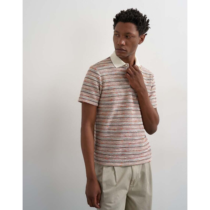 Topman classic fit textured space dye striped polo in multi