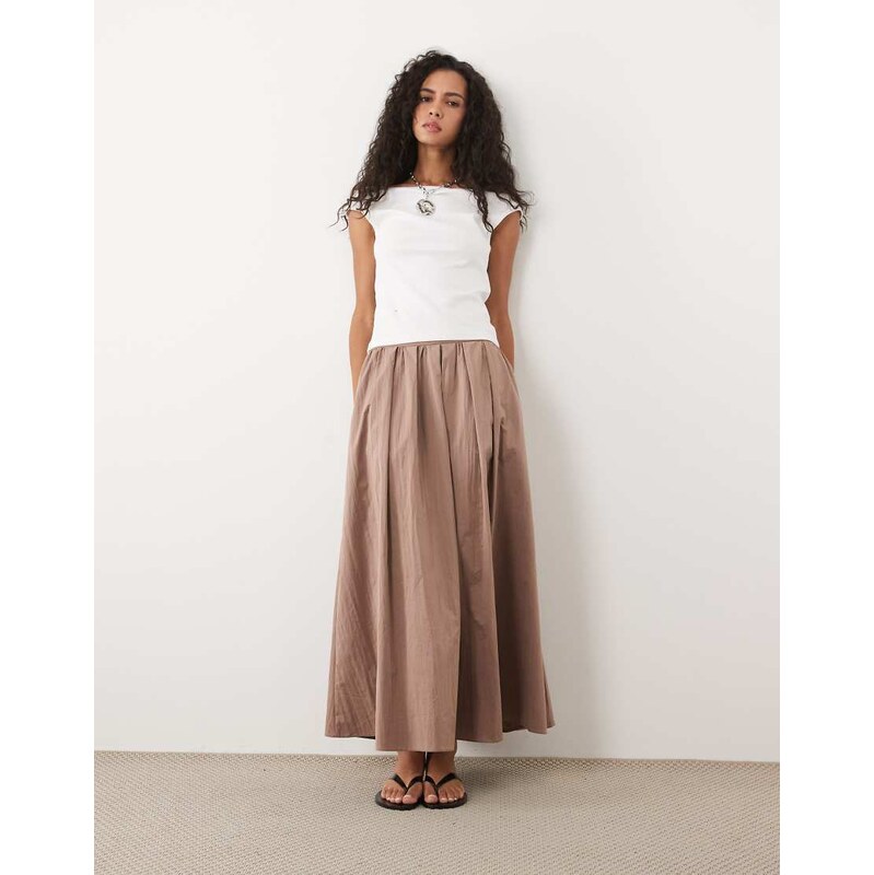 ASOS DESIGN volume midi skirt in cotton in stone-Neutral