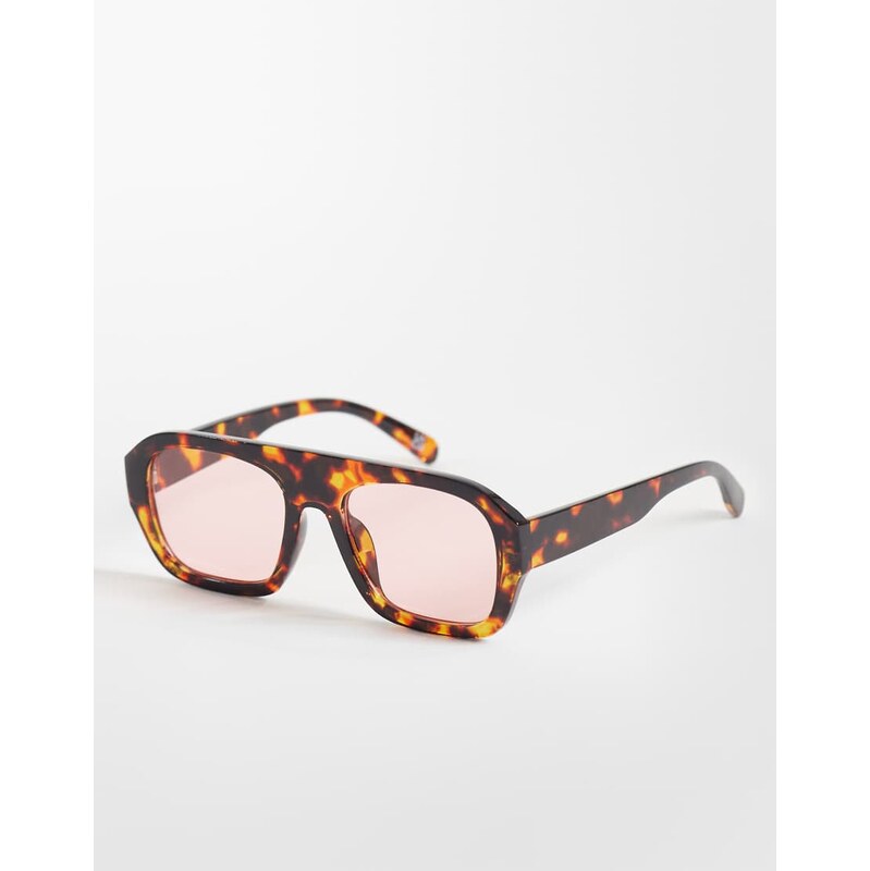 ASOS DESIGN aviator sunglasses in tort with pink lens-Brown