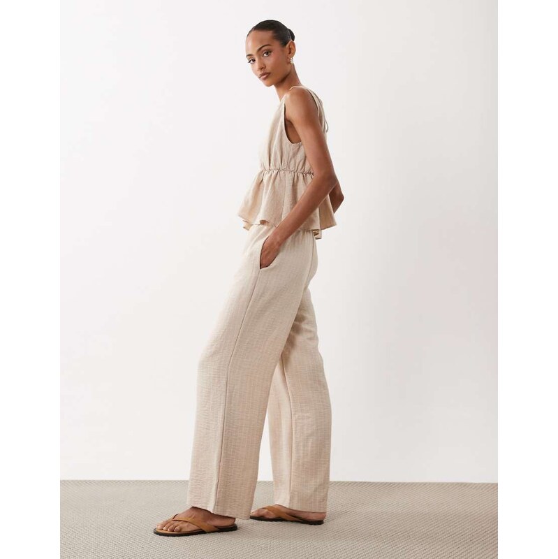 ASOS DESIGN linen pull on trouser co ord in neutral stripe