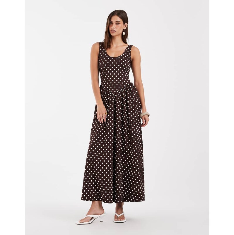 ASOS DESIGN polka dot midi dress in brown-Multi