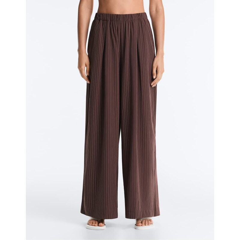 OYSHO Waterrepellent pinstripe wide-leg trousers in brown