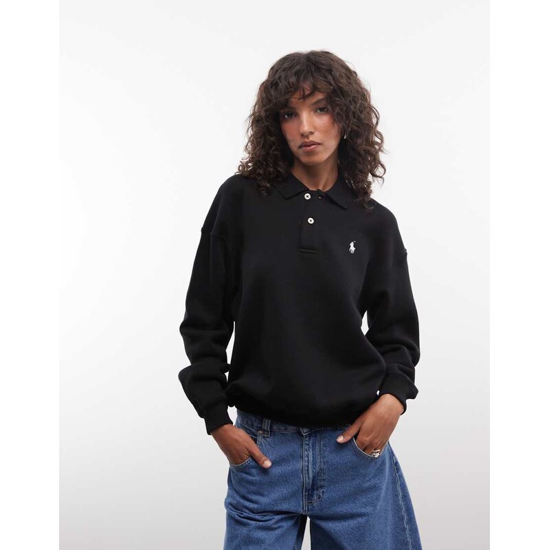Polo Ralph Lauren icon logo collared rugby sweatshirt in black