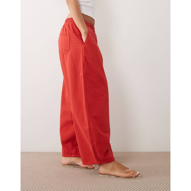 ASOS DESIGN pull on tie waist barrel trouser in washed red