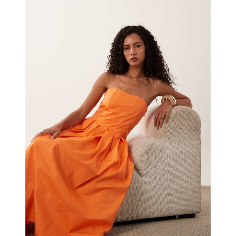 ASOS DESIGN bandeau maxi sundress with full skirt in orange