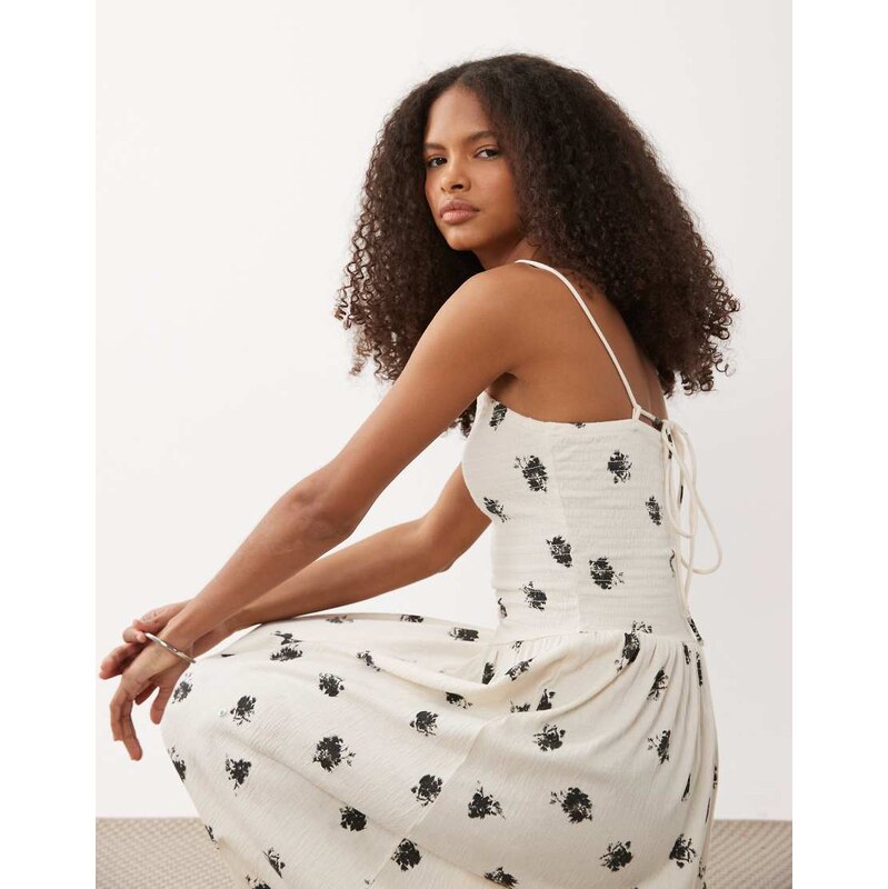 ASOS DESIGN crinkle cami tie back midi dress with asym waist in