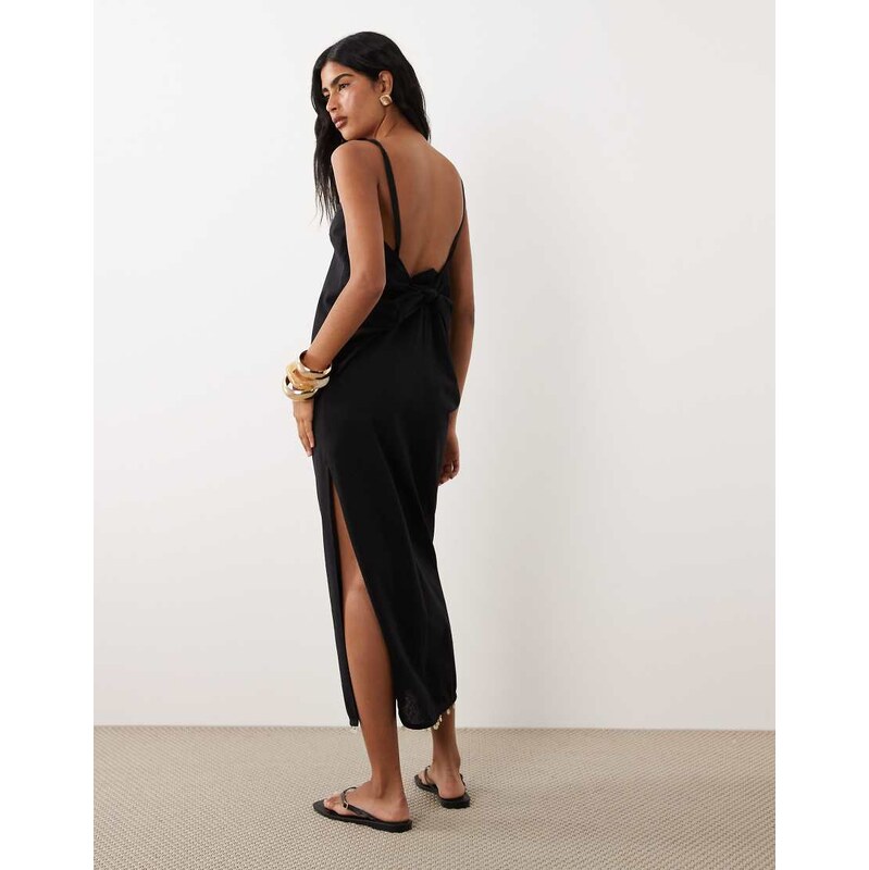ASOS DESIGN cami maxi sundress with shell hem in black