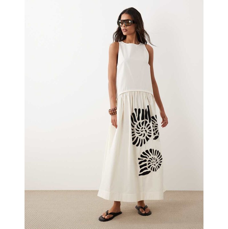 ASOS DESIGN dropped waist maxi dress with natural shell