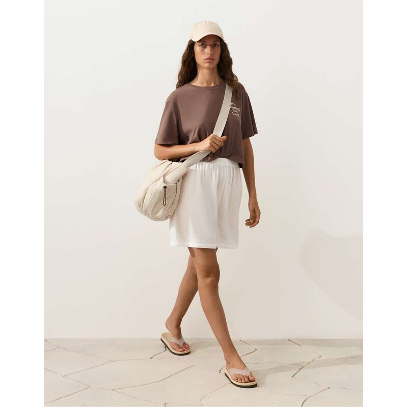 OYSHO 100% cotton bermuda shorts in off-white