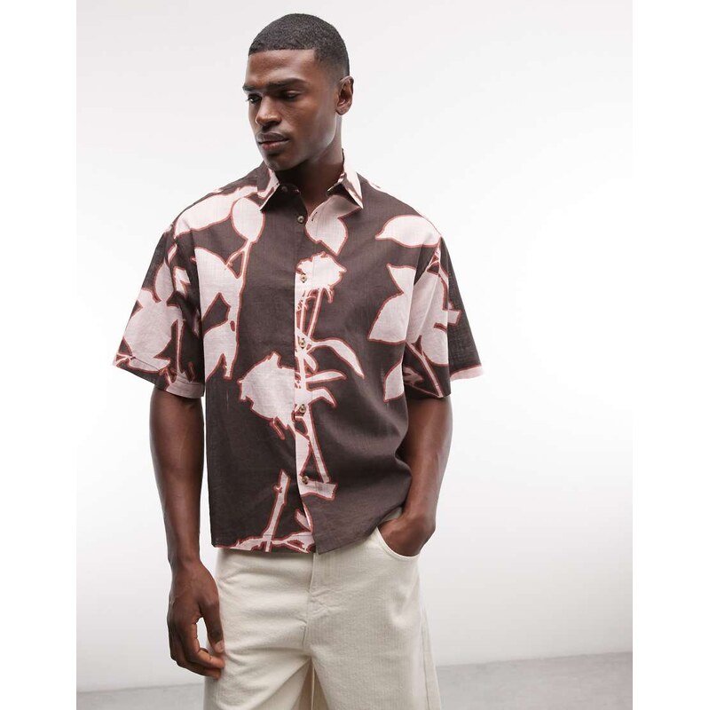 ASOS DESIGN boxy oversized shirt in all over petal print in