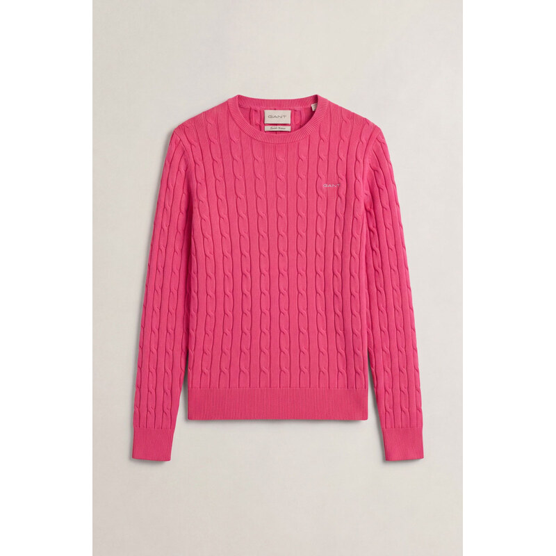 SVETR GANT STRETCH COTTON CABLE C-NECK BRIGHT FUSCHIA