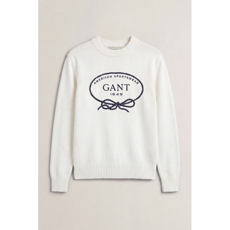 SVETR GANT GRAPHIC COTTON C-NECK EGGSHELL