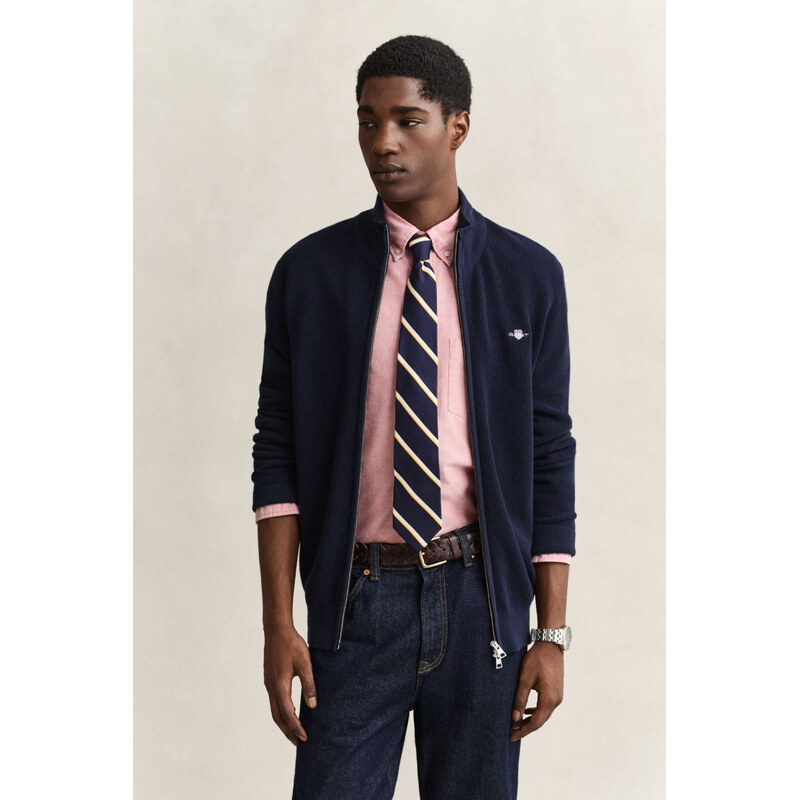 KARDIGÁN GANT MICRO TEXTURED COTTON ZIP CARDIGAN EVENING BLUE