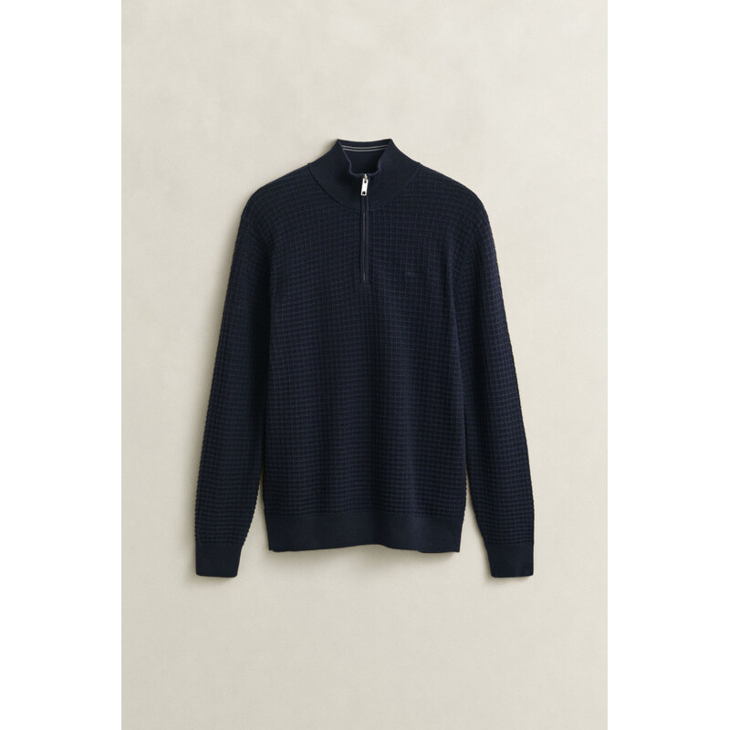 SVETR GANT COTTON TEXTURE HALF ZIP EVENING BLUE