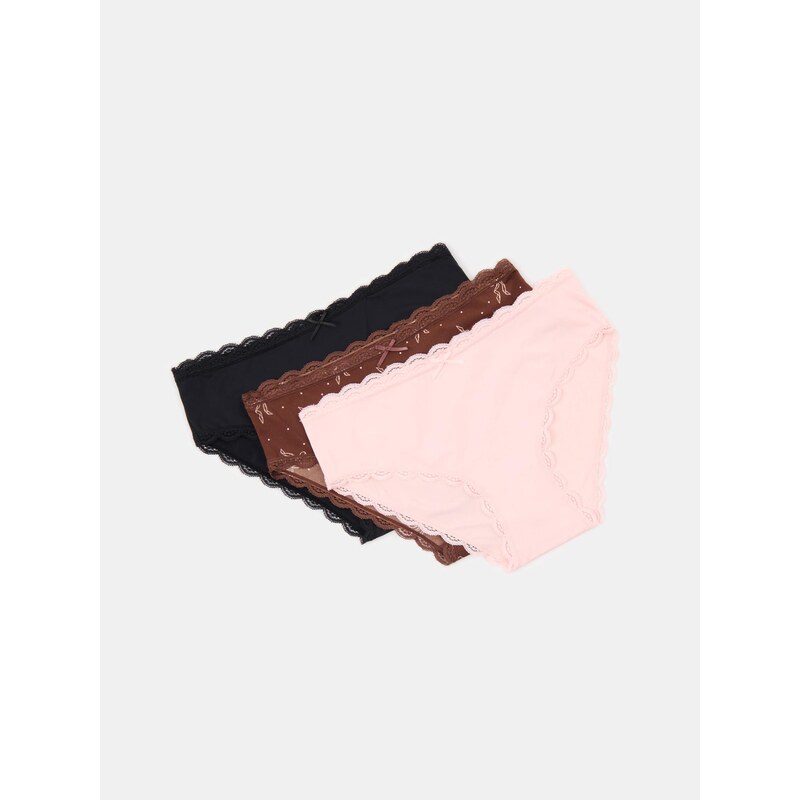 Sinsay - Bavlněné kalhotky s krajkou 3 pack - vícebarevná