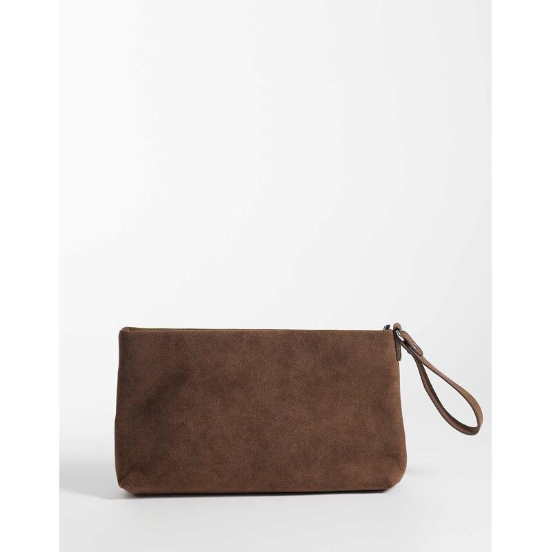 My Accessories structured clutch bag in chocolate faux suede