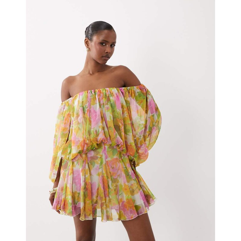 ASOS DESIGN blouson mini dress with split sleeve and volume