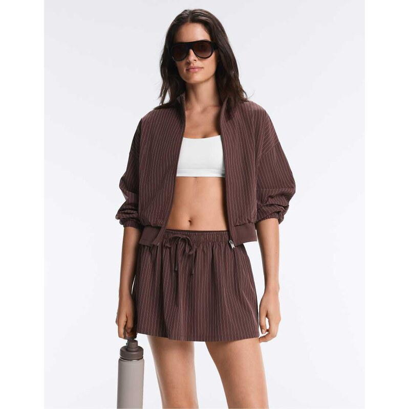 OYSHO Pinstripe double-waist mini skirt in brown