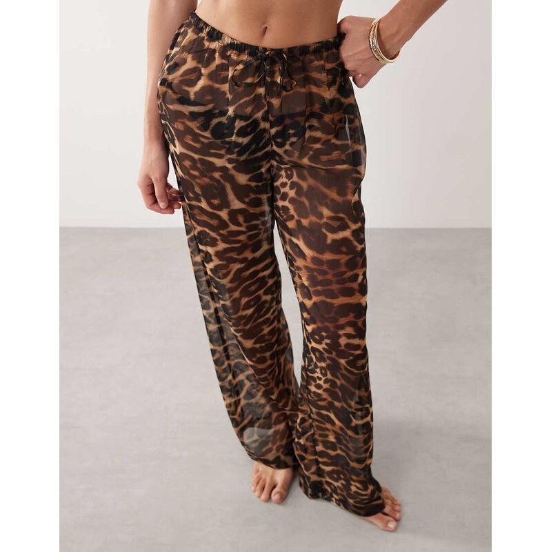 ASOS DESIGN sheer animal print beach trouser-Multi
