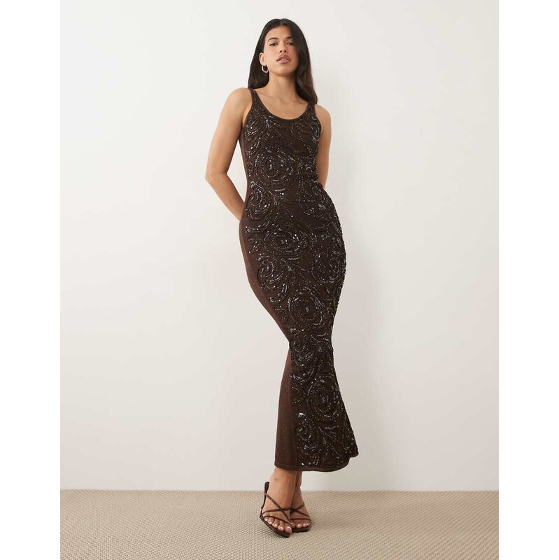 Wanderdoll Calla abstract sequin embroidered knitted maxi dress