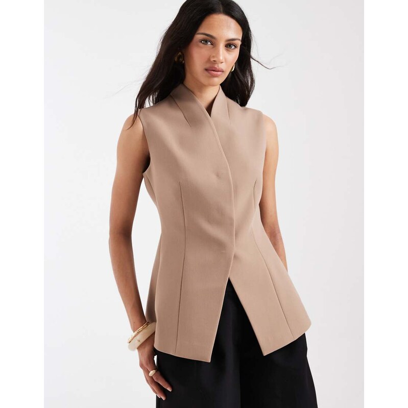 ASOS DESIGN wrap neck waist coat-Brown