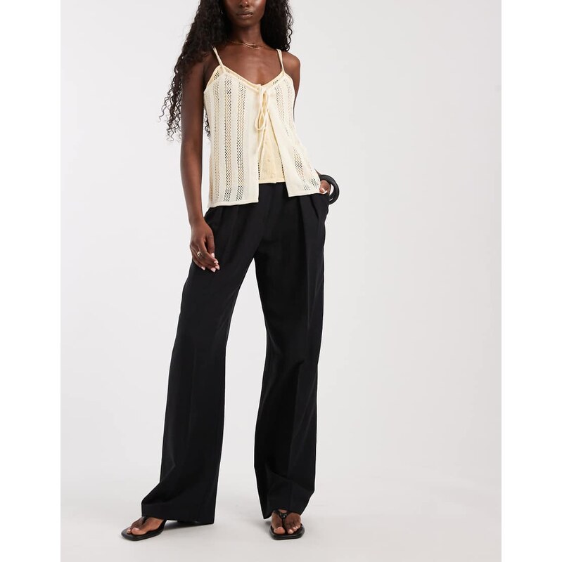 ASOS DESIGN Tailored linen look wide leg trousers with pleat
